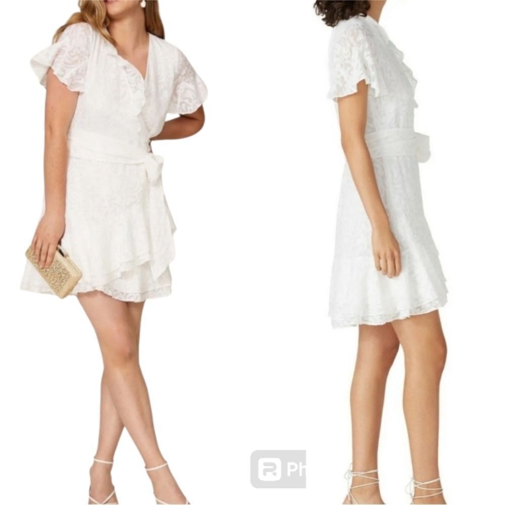 Tanya Taylor White Bianka Silk Floral Mini Wrap Dress | 6